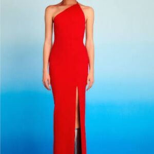 Solace assymetric Elegant Red One-Shoulder Dress